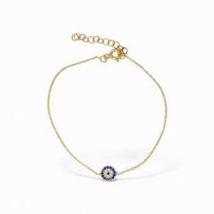 18k Gold Plated Sterling Silver Evil Eye Bracelet: Blue & White Zirconia